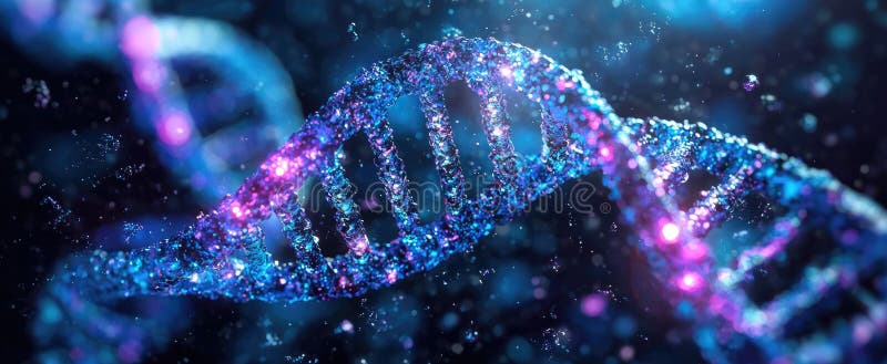 Vibrant dna helix with sparkling colors in a glowing microscopic view vector illustration