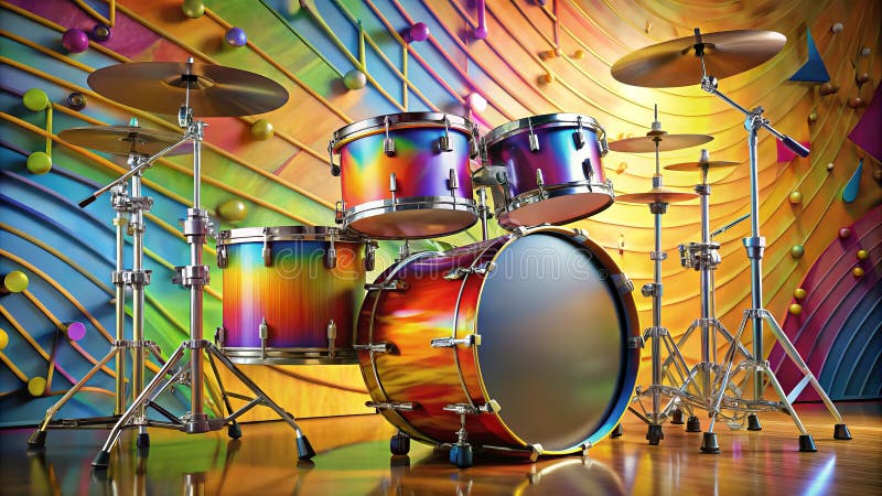 Vibrant Drum Set with Rounded Drums Bold Lines and Sleek Chrome Accents