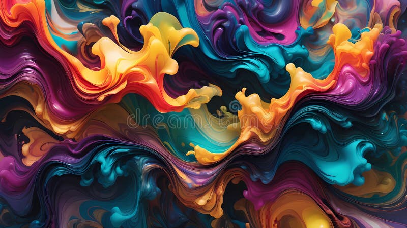 O ilustrație digitală abstractă vibrantă și dinamică, cu unde de undă de rotație de forme fluide multicolore royalty free stock photos