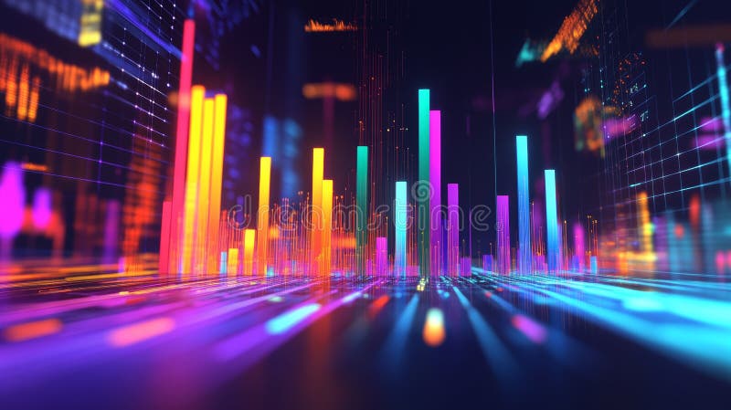 Vibrant and dynamic data visualization with colorful bars representing statistical information in a futuristic style vector illustration