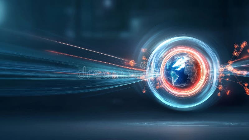 Vibrant Earth Global Network A digital of Earth glowing with vibrant energy symbolizing global connection technological vector illustration