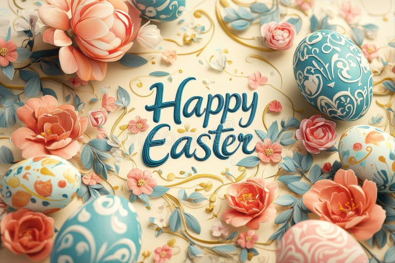 Joyful easter celebration colorful floral arrangements and eggs in the spring garden royalty free stock photo