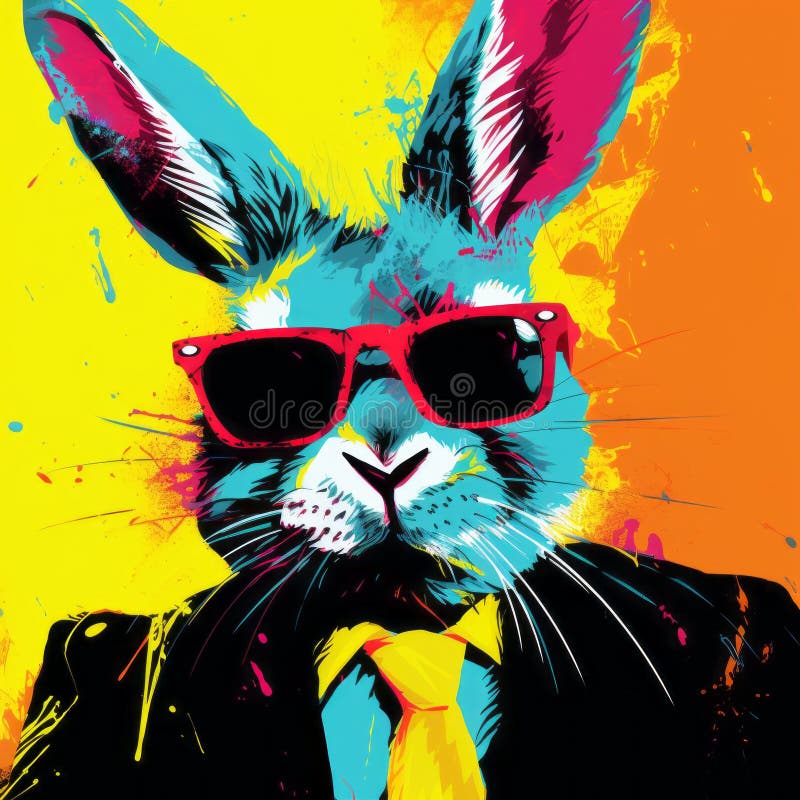 Colorful Pop Art Rabbit Illustration With Neon Impressionism Style