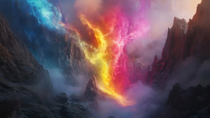 Vibrant Fantasy Landscape with Glowing Magma River stock illustration