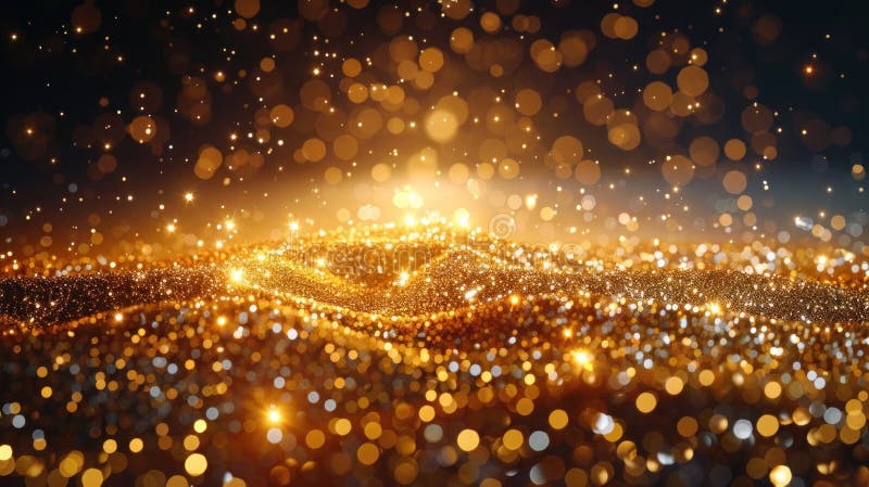 Happy New Year Handwritten Typography with Sparkling Fireworks on Gold and Black Background royalty free illustration