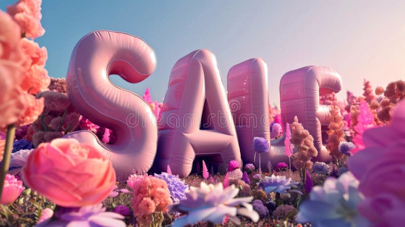 Vibrant Floral Garden with 3D Sale Lettering royalty free stock images