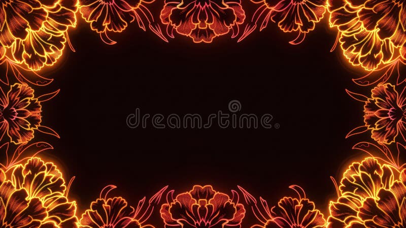Vibrant Floral Neon Glow Frame on Dark Background royalty free stock photos