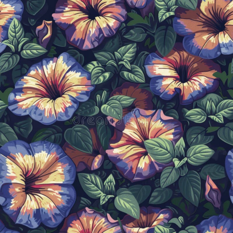 Vibrant Floral Pattern with Lush Morning Glories royalty free stock photography