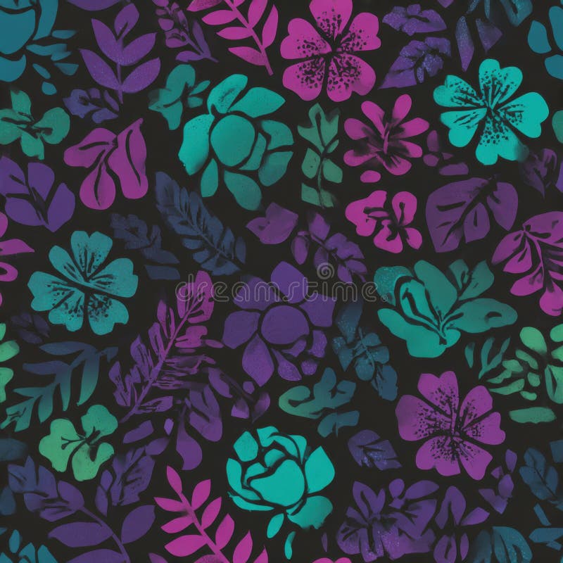 Vibrant Floral Pattern with Neon Colors on Dark Background. royalty free stock photo