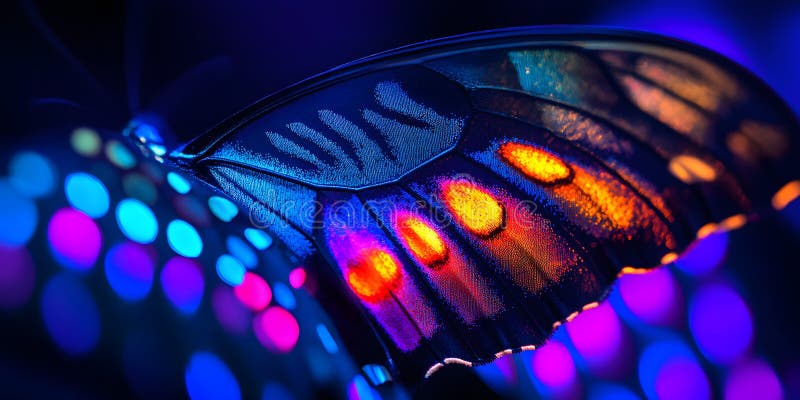 Vibrant fluture aripă Macro fotografie abstract colorat Natură în sus roșu artă albastru roz închis neon royalty free illustration