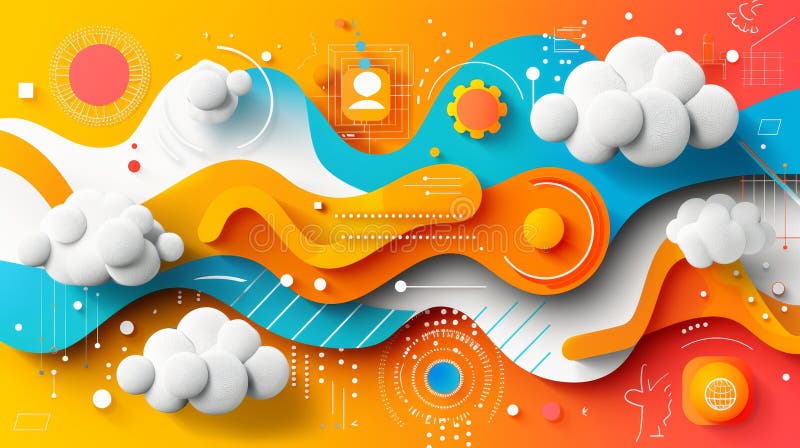 Vibrant Frame Border Background Illustrating Cloud Computing Concept with Abstract Elements and Colorful Design royalty free illustration