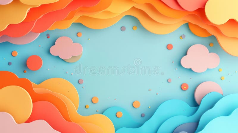 Vibrant Frame Border Background Illustrating Cloud Computing Concept with Colorful Layers and Shapes stock illustration