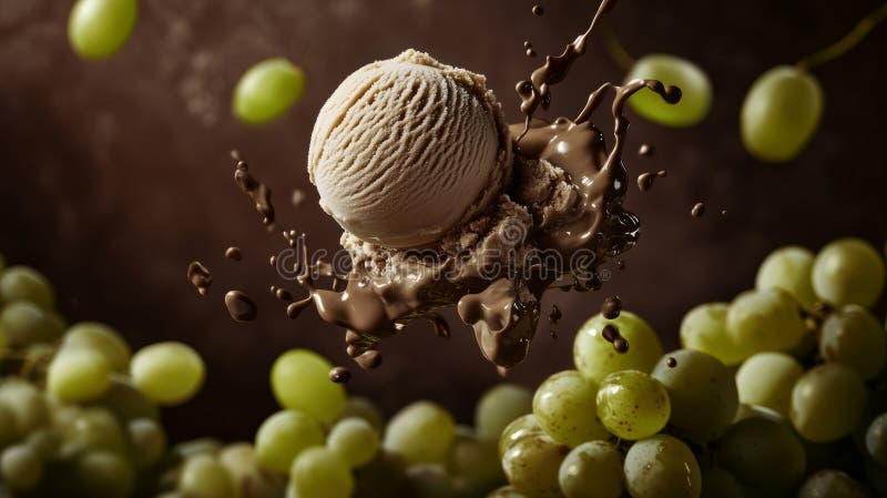 Vibrant fruit display with creamy coffee ice cream scoop art royalty free illustration