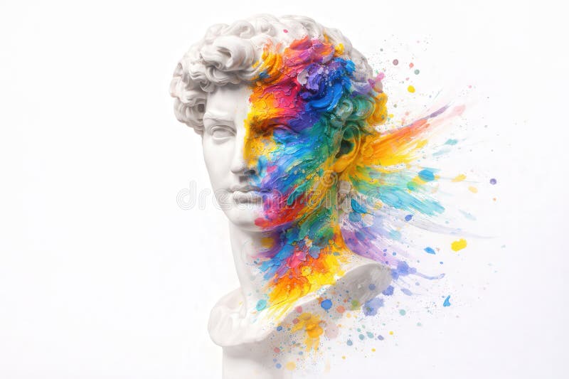 A Vibrant Fusion of Classical Sculpture and Colorful Abstract Art Representing a. Harmonious Blend of Tradition and Modern Expression AI generated. Abstract classical stock images, royalty-free photos and pictures