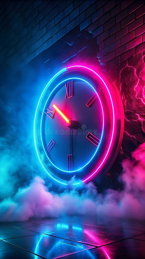 Vibrant Futuristic Clock with Neon Glow and Cyberpunk Atmosphere Stock ...