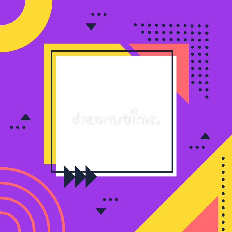 Vibrant geometric background featuring a white square frame surrounded by colorful shapes, triangles, and dynamic royalty free illustration