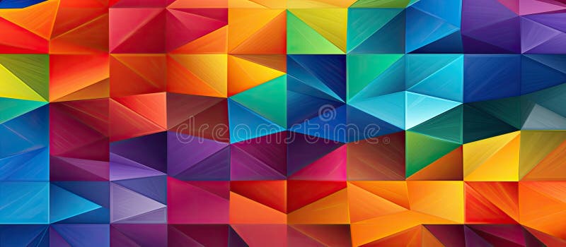 Vibrant geometric pattern on wall Azure, Purple, Triangle, Rectangle, Art stock illustration