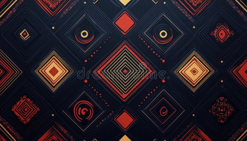 Tipare geometrice vibrante în roșu și în aur pe fond întunecat stock photo