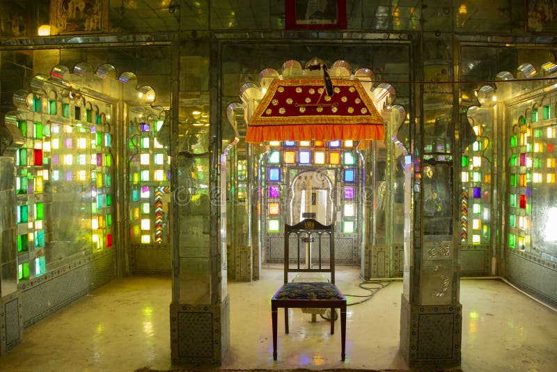 Vibrant Glass work inside City Palace,Udaipur,Rajasthan,India,Asia