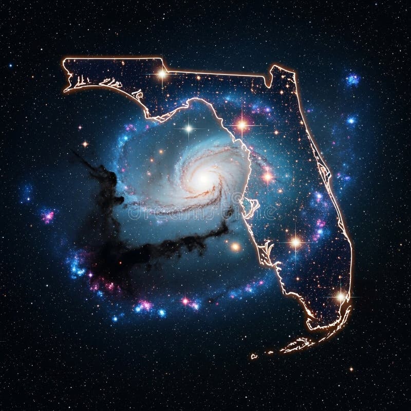 Cosmic Florida: State Outline with Spiral Galaxy stock illustration