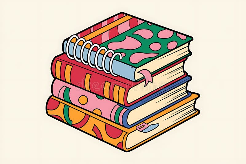 Colorful Stack of Books Spiral Notebook, Reading, Knowledge, Learning royalty free illustration