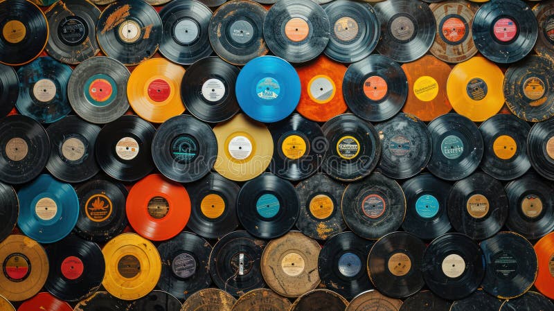 Assorted Bright Vinyl Records - Retro Music Concept vector illustration