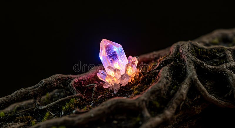 Mystical quartz gem shining brightly in the dark vector illustration