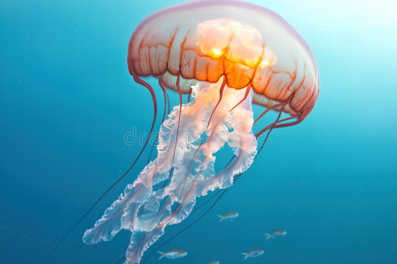 Vibrant jellyfish floating in blue ocean vector illustration