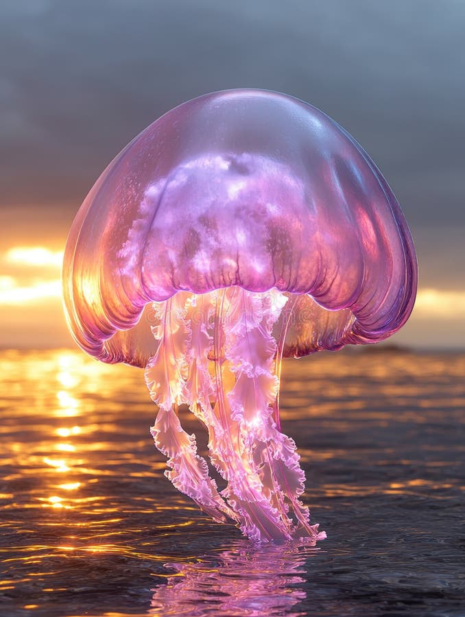 Vibrant jellyfish floating in sunset waters royalty free illustration