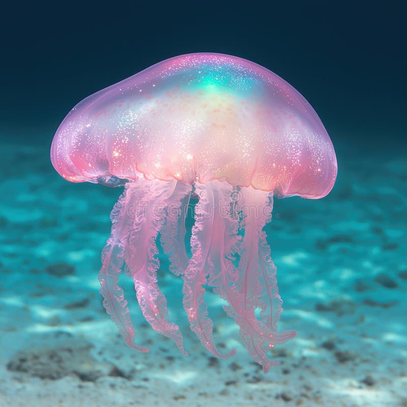 Vibrant jellyfish floating in turquoise waters stock illustration