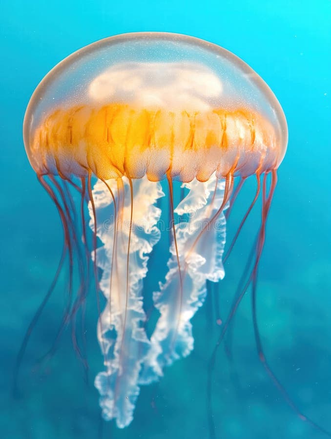 Vibrant Jellyfish Floating in Turquoise Waters stock illustration
