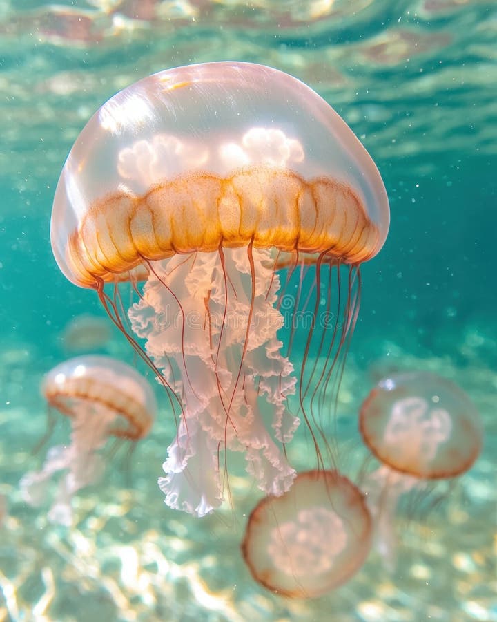 Vibrant jellyfish floating in turquoise waters vector illustration