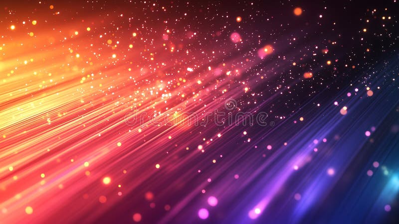 Vibrant light streams with shimmering particles create captivating visuals. A visually stunning background features vibrant light streams and shimmering particles, creating an abstract and dynamic feel. Ideal for adding a touch of elegance and magic to any design project. AI Generated