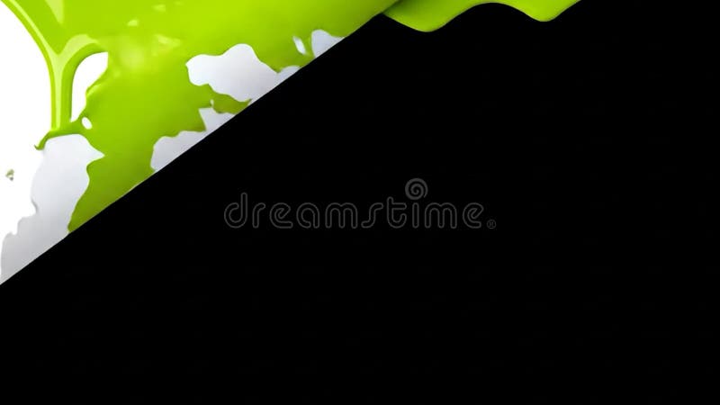 Vibrant lime green liquid paint dripping slowly down a white surface creatin stock illustration