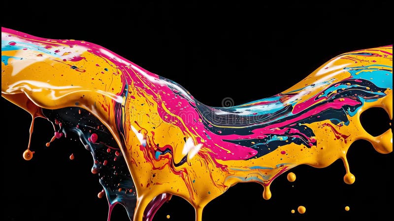 Dynamic Abstract Splash of Vibrant Yellow, Pink, Blue, and Black Liquid Paint on a Dark Background vector illustration