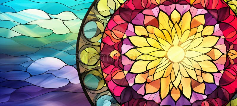 Vibrant mandala backdrop resembling stained glass with primary colors in a mesmerizing display royalty free illustration