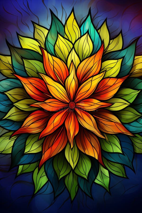 Vibrant mandala background with stained glass effect in primary colors for a mesmerizing display vector illustration