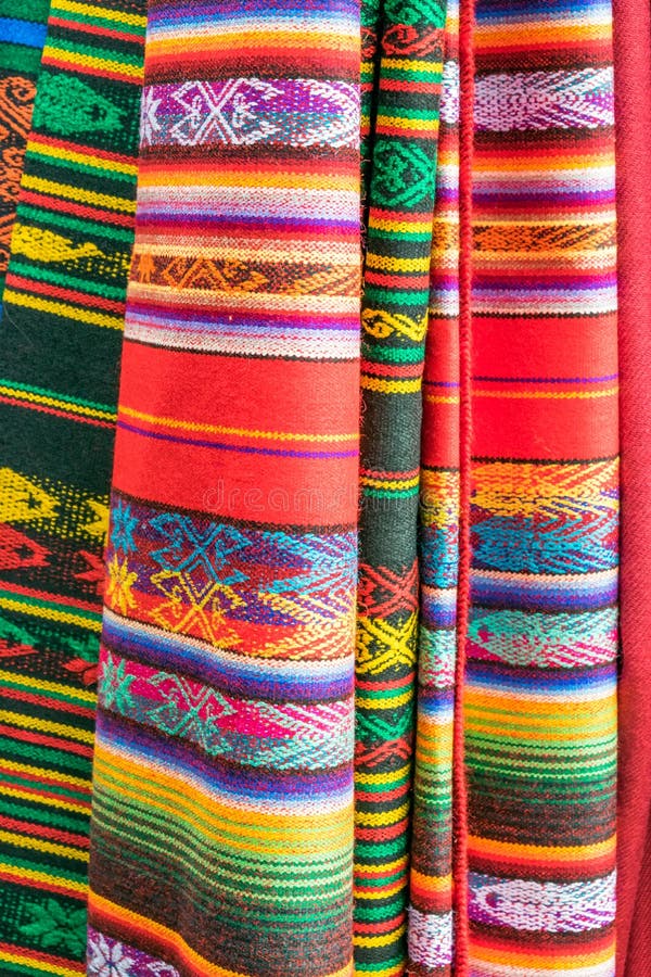 Hanging Colorful Mexican blankets with diverse patterns stock photos Hanging Colorful Mexican blankets with diverse patterns stock photos