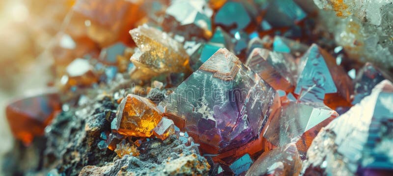 Vibrant Mineral Crystals Embedded in Rough Rock Texture for Geology and Science Themes stock images