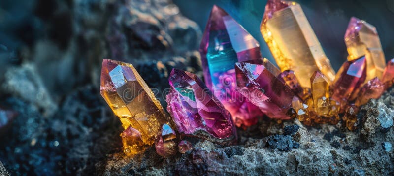 Vibrant Mineral Crystals Embedded in Rough Rock Texture for Geology and Science Themes royalty free stock image
