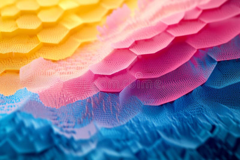 A vibrant, modern 3D background featuring a colorful array of hexagons in gradient shades of blue stock photography