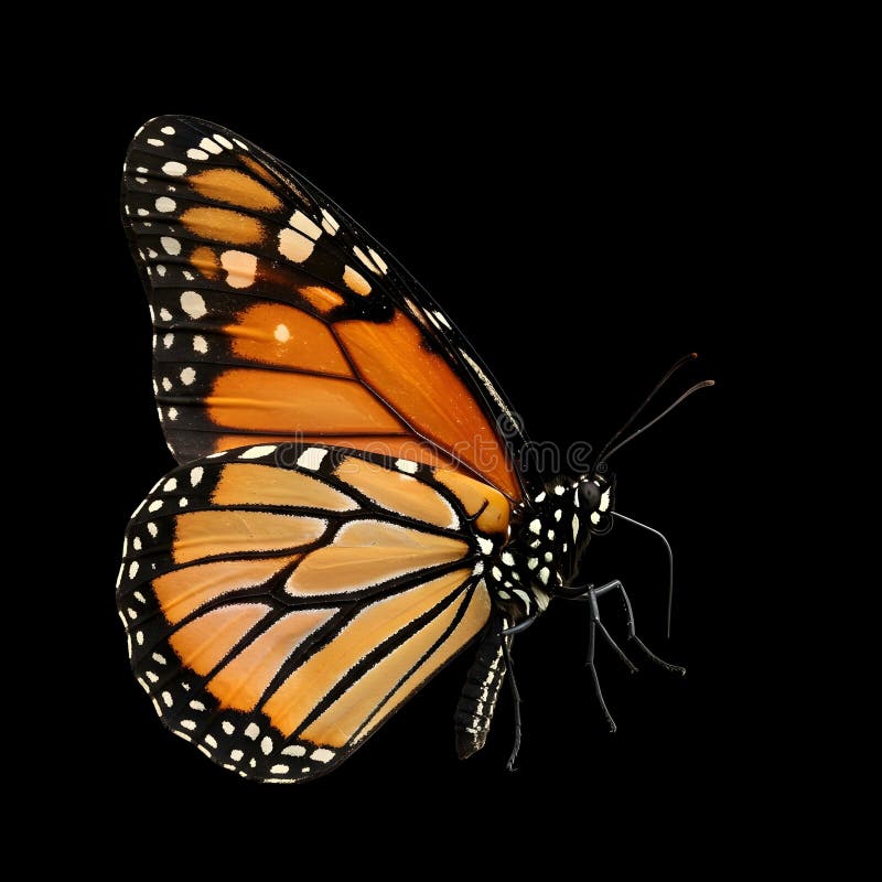 Vibrant Monarch Butterfly on Black Background royalty free illustration
