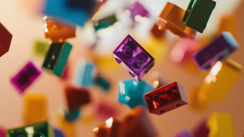 Vibrant Multicolored 3D Building Blocks in Abstract Motion with Colorful Toy Pieces Floating royalty free illustration