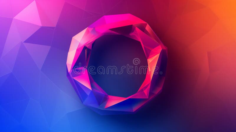 A vibrant, multifaceted gemstone in the shape of a ring, glowing with hues of pink, purple, and blue, set against a softly blended royalty free illustration
