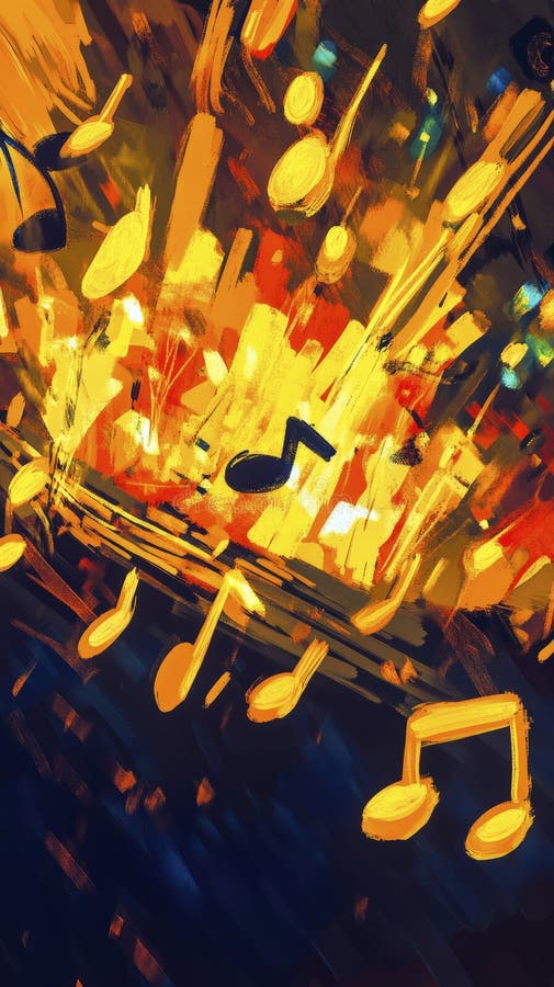 Vibrant musical explosion with floating notes art vector illustration