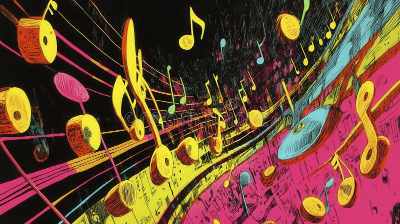 Vibrant musical notes swirling in dynamic abstraction royalty free illustration
