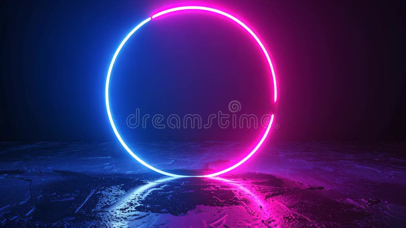 Neon blue geometric circle stands out against a dark background, creating a captivating contrast. royalty free illustration.