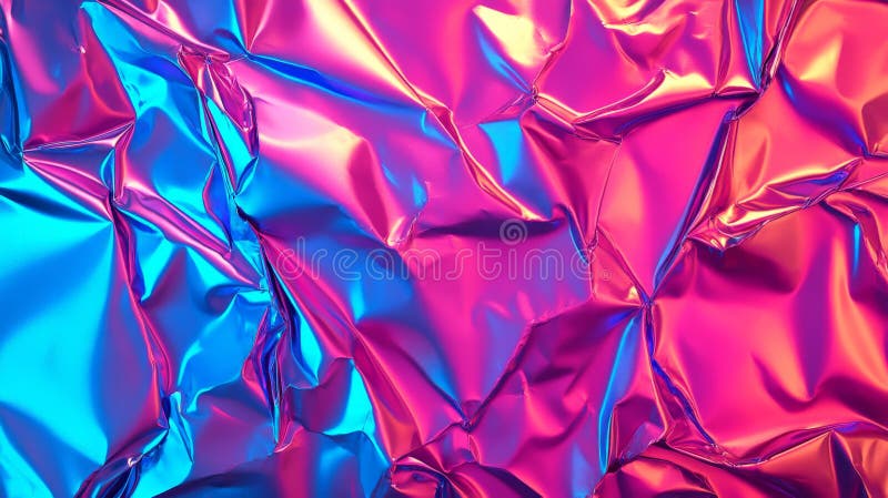 A vibrant, neon-colored poster texture, crumpled and folded at random angles, creating sharp stock images
