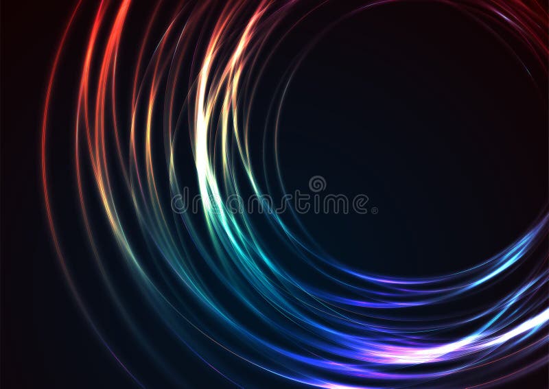 Vibrant neon glowing shiny circles abstract background stock photos