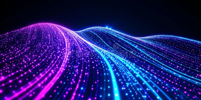 Vibrant Neon Light Lines Flowing in a Dynamic Abstract Digital Landscape Creating Wave Patterns vector illustration